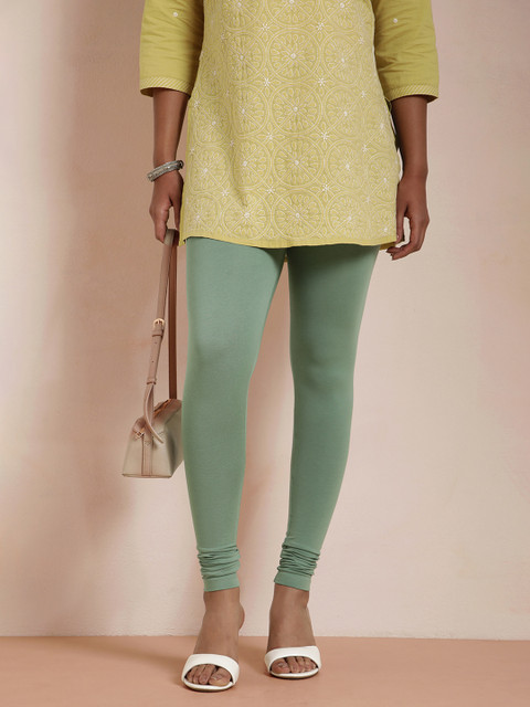 TWIN BIRDS Women Green Solid Churidar-Length Leggings