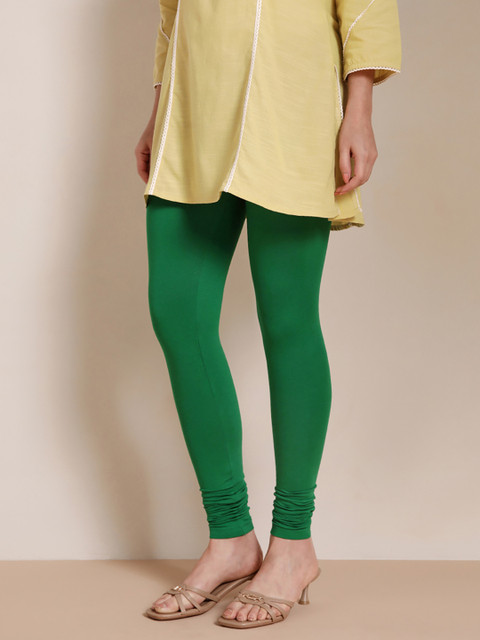 TWIN BIRDS Women Green Solid Churidar-Length Leggings - Image 3
