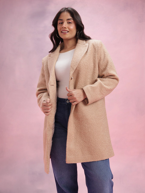 DressBerry Curve Tweed Single-Breasted Notched Lapel Collar Overcoat