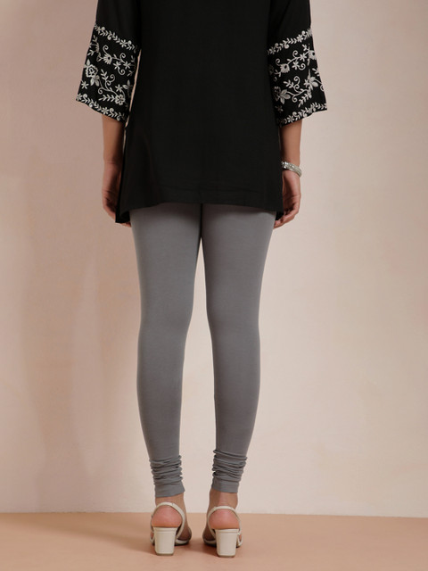 TWIN BIRDS Women Grey Solid Churidar-Length Leggings - Image 4