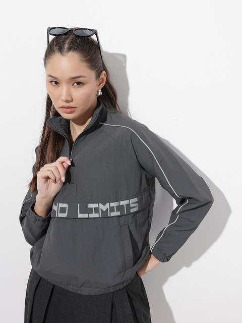 The Roadster Life Co. Typography Printed Mock Collar Jacket