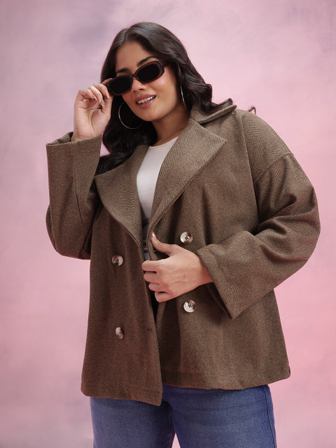 DressBerry Curve Notched Lapel Herringbone Weave Overcoat