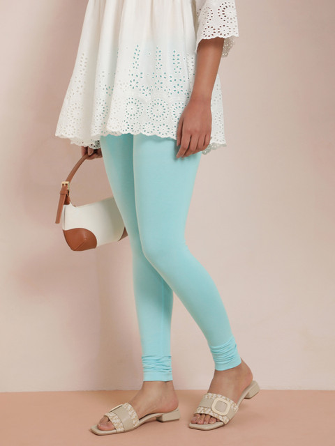 TWIN BIRDS Women Blue Solid Churidar-Length Leggings - Image 3