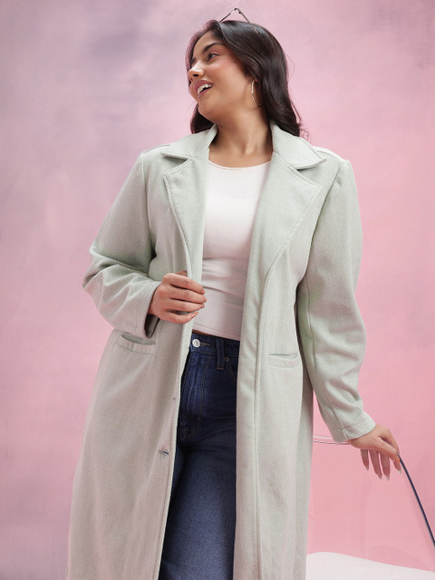 DressBerry Curve Twill Weave Single-Breasted Notched Lapel Collar Longline Overcoat