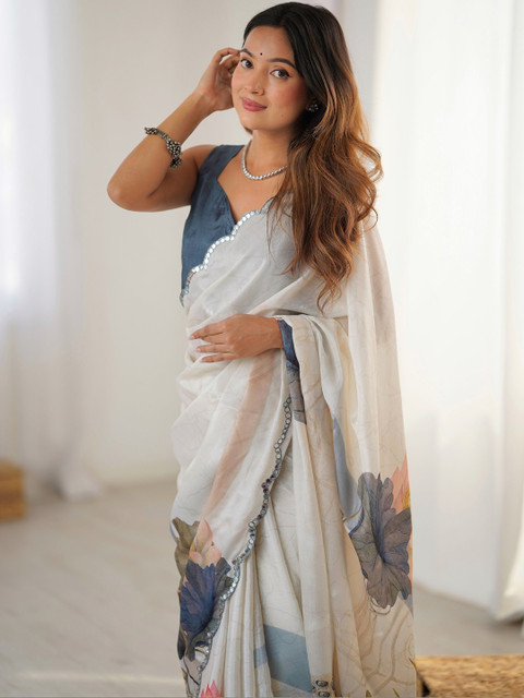 CaniBani Floral Sequinned Silk Blend Saree - Image 5