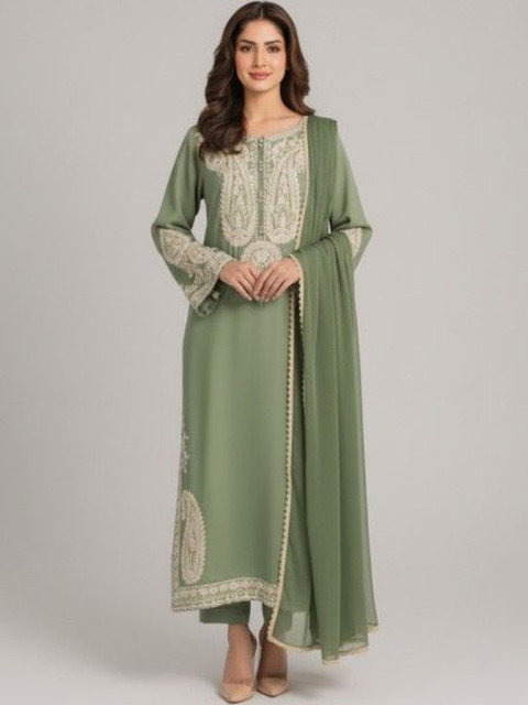 D.A.Kurtis. Women Paisley Printed Work Kurta with Trousers & With Dupatta