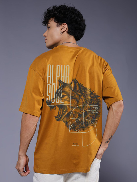 PRONK Men Oversized Graphic T-shirt with Drop-Shoulder Sleeves