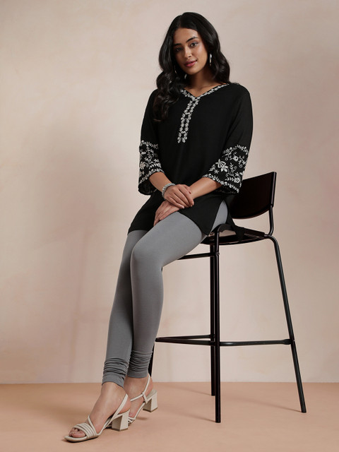 TWIN BIRDS Women Grey Solid Churidar-Length Leggings - Image 5