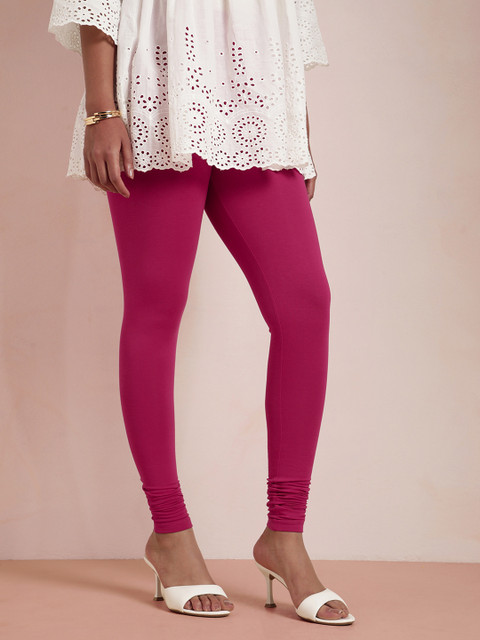 TWIN BIRDS Women Pink Solid Churidar-Length Leggings - Image 2
