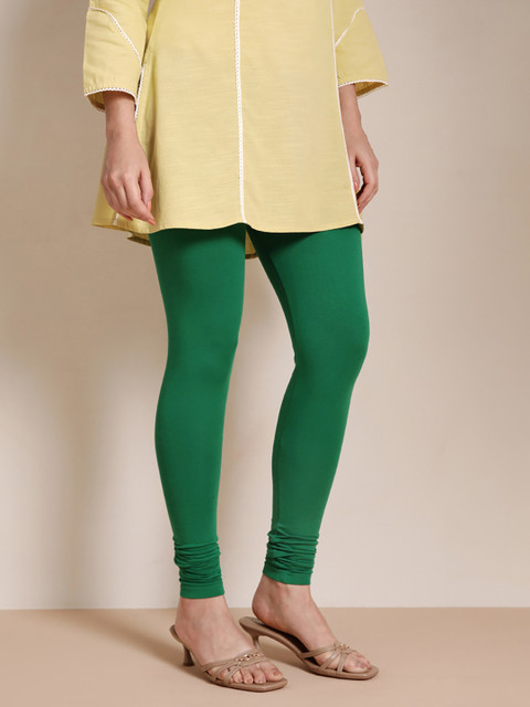 TWIN BIRDS Women Green Solid Churidar-Length Leggings - Image 2