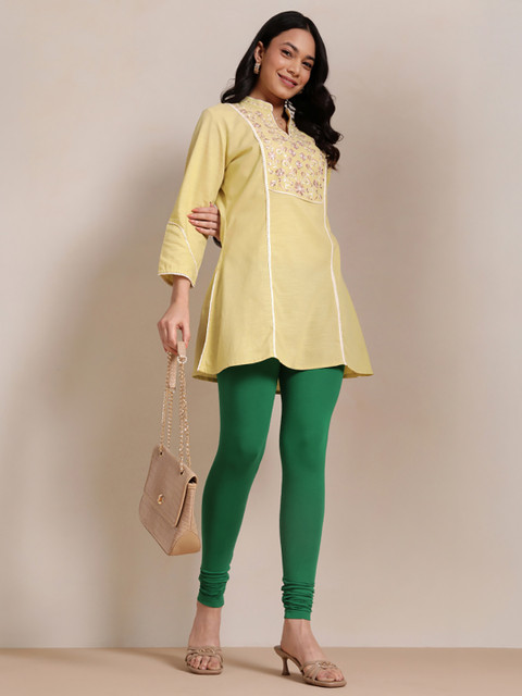 TWIN BIRDS Women Green Solid Churidar-Length Leggings - Image 5
