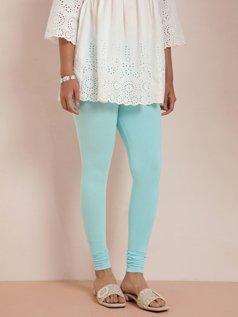 TWIN BIRDS Women Blue Solid Churidar-Length Leggings - Image 2