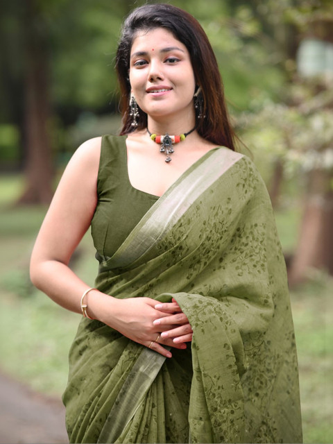 KALINI Paisley Zari Block Print Saree