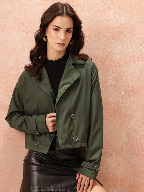 all about you Double-Breasted Drop-Sleeves Notched Lapel Collar Cropped Trench Coat