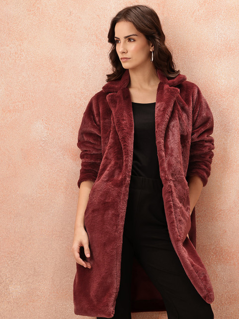 all about you Faux Fur Notched Lapel Collar Front-Open Regular Fit Overcoat