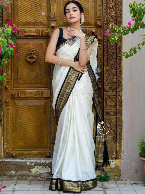 CaniBani Ethnic Motifs Zari Silk Blend Banarasi Saree