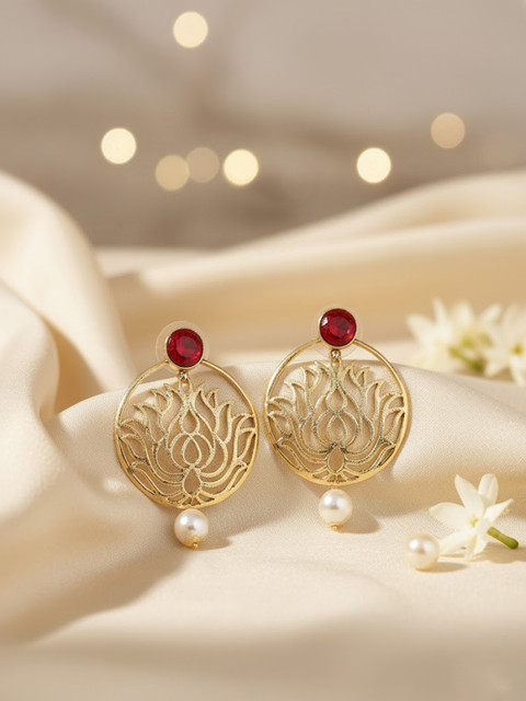 PANASH Gold-Plated & Red Classic Drop Earrings