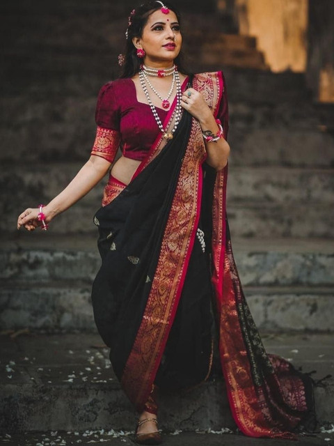 CANIZZARO Woven Design Zari Silk Blend Banarasi Saree