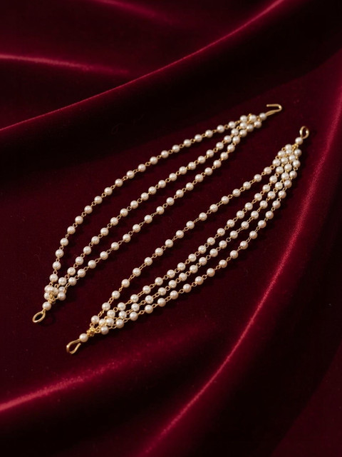SZN Circular Pair of Gold-Plated Pearl Studded 3-Layered Ear-Chains