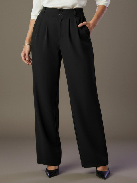 ADDYVERO Women Classic Straight Fit High-Rise Easy Wash Trousers