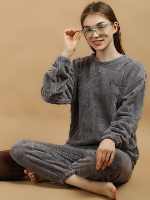 Lugo Women Wool Blend Solid Long Sleeves Night suit