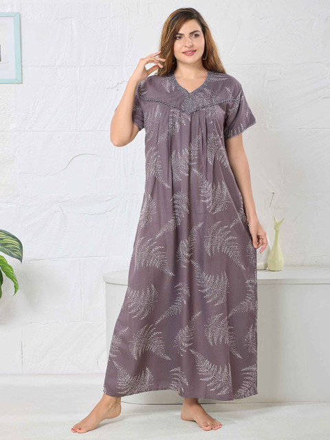EASY MOM Women Floral Printed V Neck Maternity Maxi Nightdress