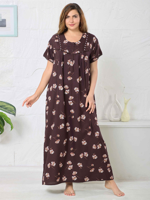EASY MOM Printed Maternity Organic Cotton Maxi Nightdress