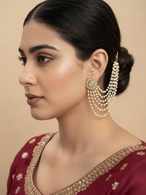 SZN Gold Plated Beaded Detail Circular Ear Cuff Earrings