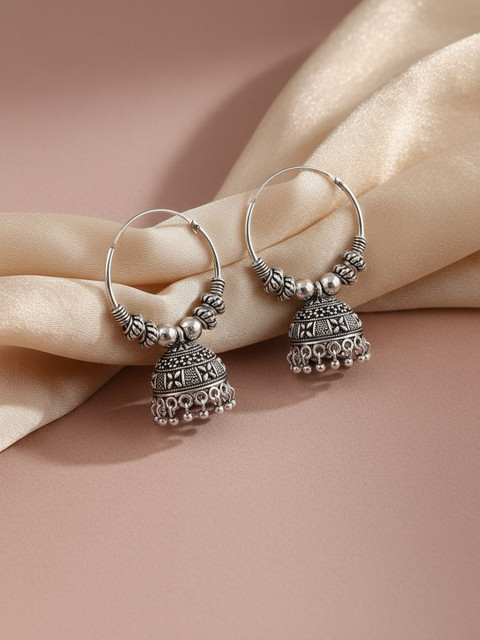 SZN Silver Plated Geometric Jhumkas Earrings