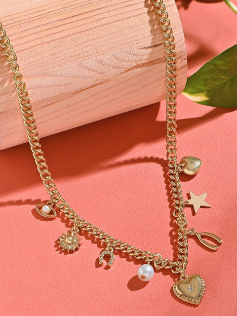 ToniQ Gold-Toned Heart, Star, Sun & Pearl Drop Choker Necklace - Image 3