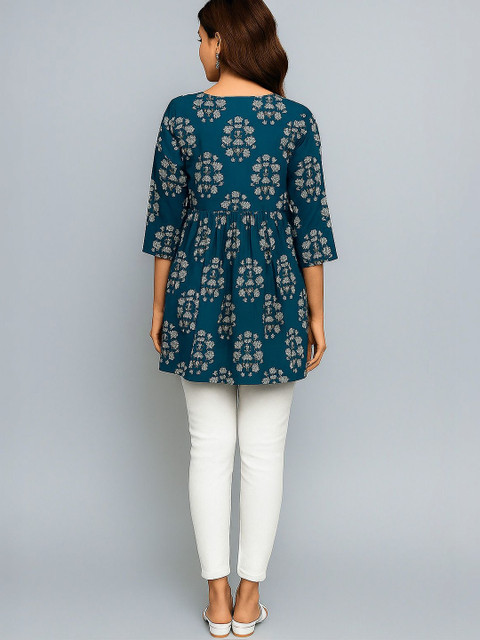 DIGITAL SHOPEE Floral Printed V-Neck Pure Cotton Angrakha Kurti - Image 2