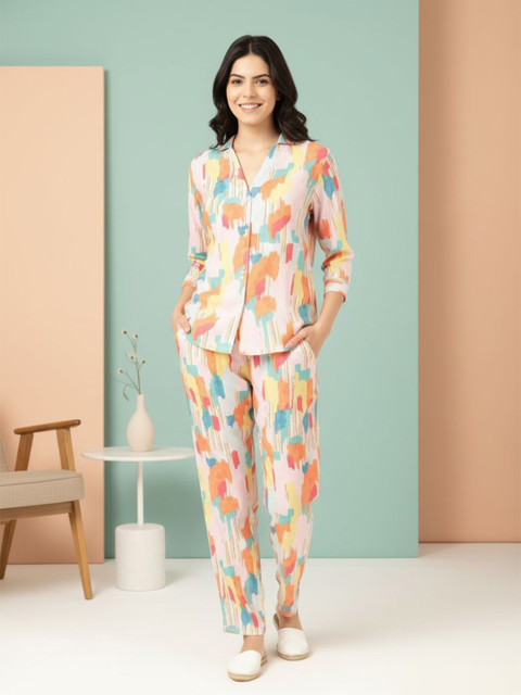 Bannos Swagger Abstract Printed Shirt With Pyjamas