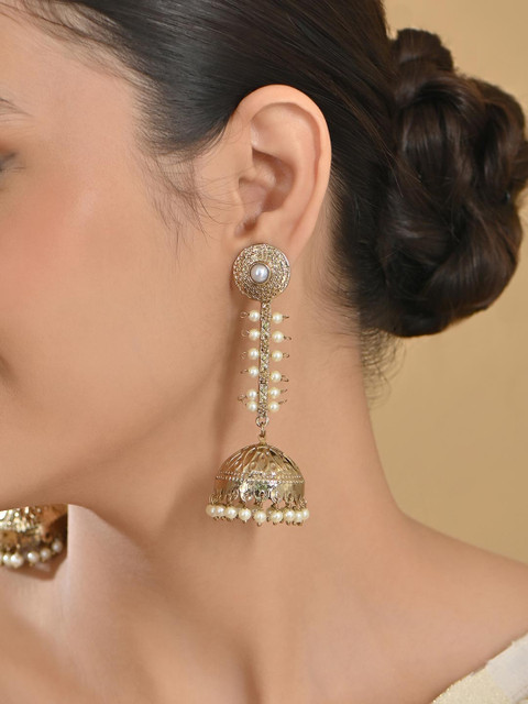 Fida Gold-Plated Pearl Beaded Dome Shaped Jhumkas