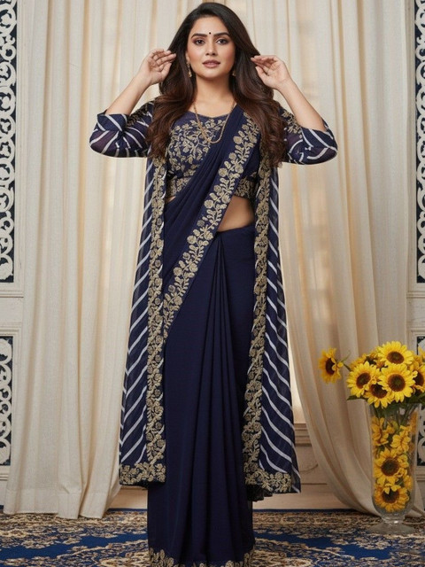 krisha fashion Ethnic Motifs Embroidered Poly Georgette Designer Saree