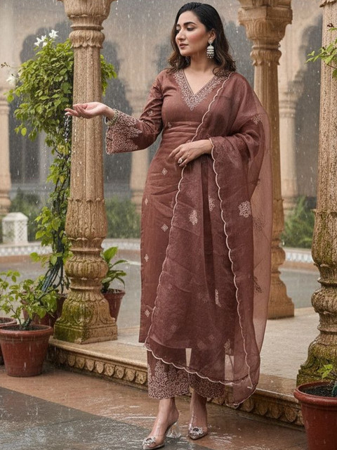 SZN Women Ethnic Motifs Embroidered Kurta with Trousers & With Dupatta