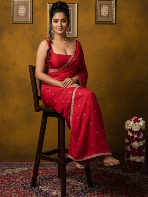 krisha fashion Embellished Zari Poly Georgette Saree - Image 4