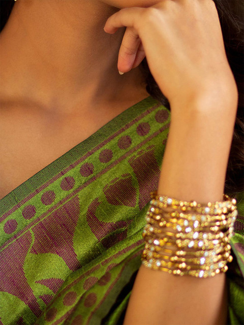 Fida Set Of 12 Gold-Plated White Kundan-Studded Traditional Bangles