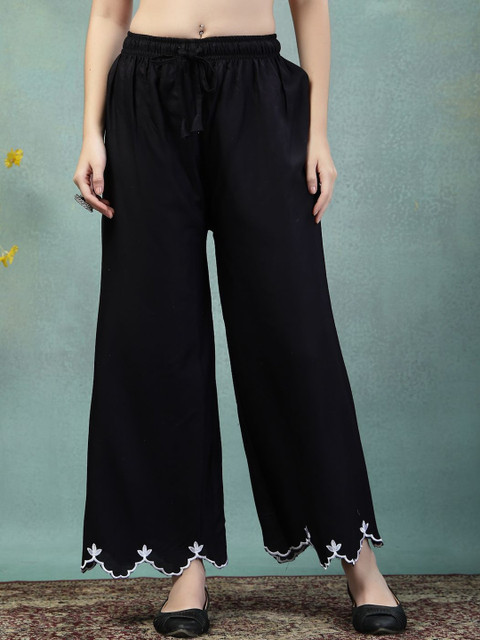 Moda Rapido Women Embroidered Ethnic Palazzos With Scalloped Hem
