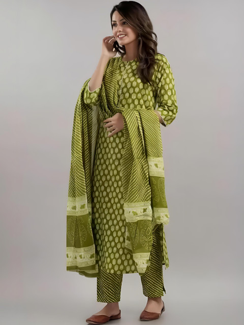 KAUTHAMEE Women Ethnic Motifs Printed Regular Kurta with Trousers & With Dupatta
