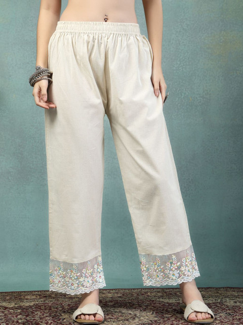 Moda Rapido Women Floral Embroidered Ethnic Straight Palazzos