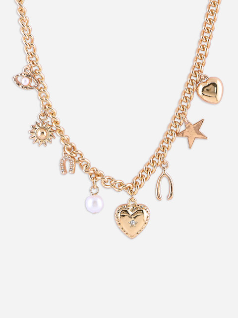 ToniQ Gold-Toned Heart, Star, Sun & Pearl Drop Choker Necklace - Image 4