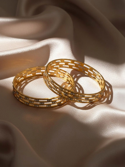 SZN Set Of 2 Gold-Plated Cubic Zirconia Stone Studded Bangles