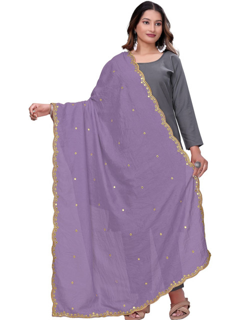 Kemza Women Polka Dots Embroidered Ikat Dupatta with Mirror Work