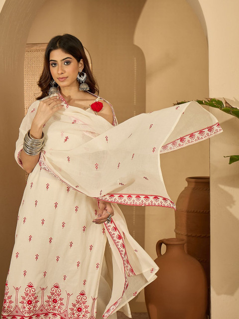 Sangria Embroidered Pure Cotton Shoulder Straps Kurta With Trousers & Dupatta - Image 7