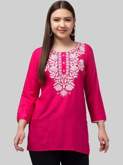 ERUDITE CLUB Floral Embroidered Thread Work Thread Work Kurti