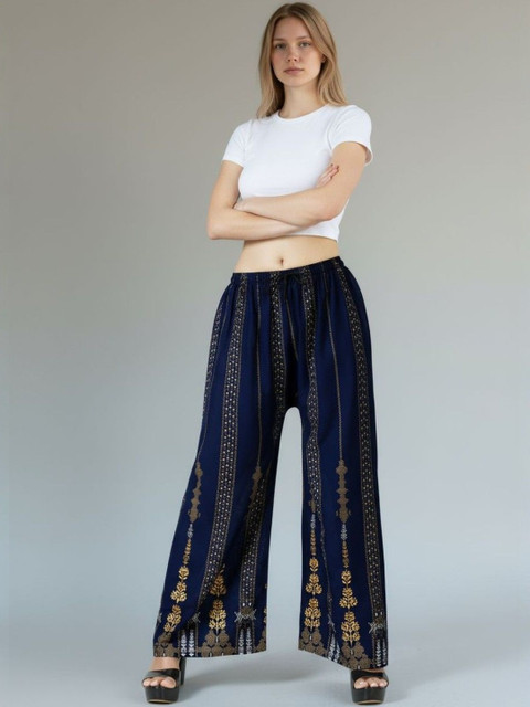 LASAFIYA Women Ethnic Motifs Printed Knitted Wide Leg Ethnic Palazzos