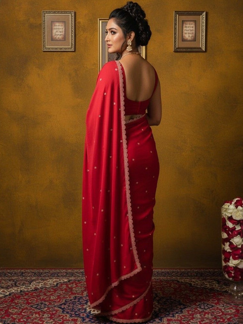 krisha fashion Embellished Zari Poly Georgette Saree - Image 2