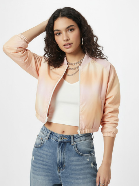 glitchez Tie & Dye Mock Collar Crop Bomber Jacket