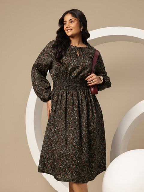 Sztori Plus Size Floral Print A-Line Dress