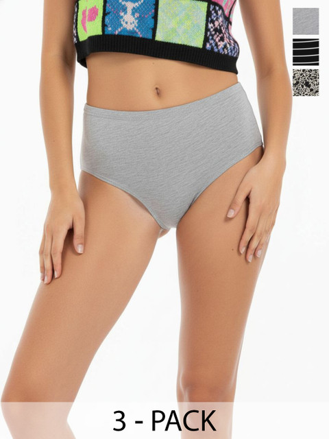 DressBerry Women Set of 3 Printed Hipster Briefs